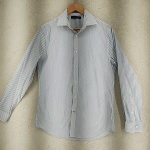 Tommy Hilfiger Dress Shirt Mens M Slim Fit Coolmax Long Sleeve Blue Stripe